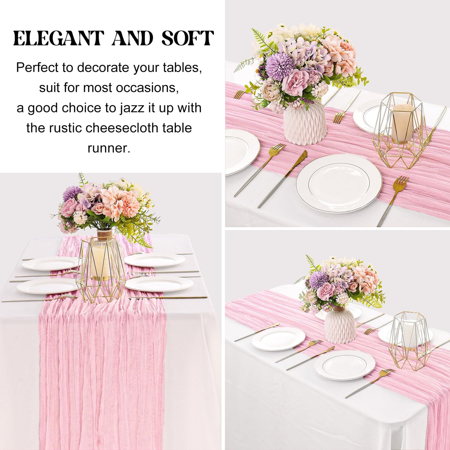 6 Pieces Pink Easter Spring 10FT Cheesecloth Table Runner Boho Gauze Fabric Table Runner Rustic Sheer Runner for Wedding Birthday Baby Shower Party Boho Table Decoration（Pink）