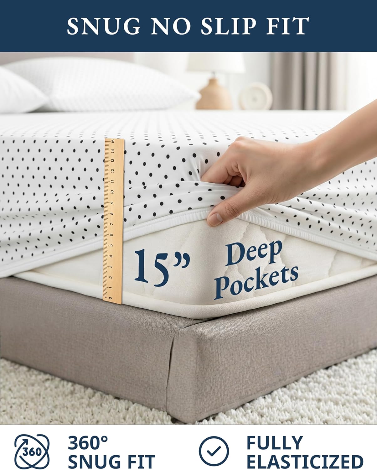 LANE LINEN 100% Organic Cotton Full Sheet Set - Soft, Comfy, Eco-Friendly Percale Bedding | Polka Dot Design