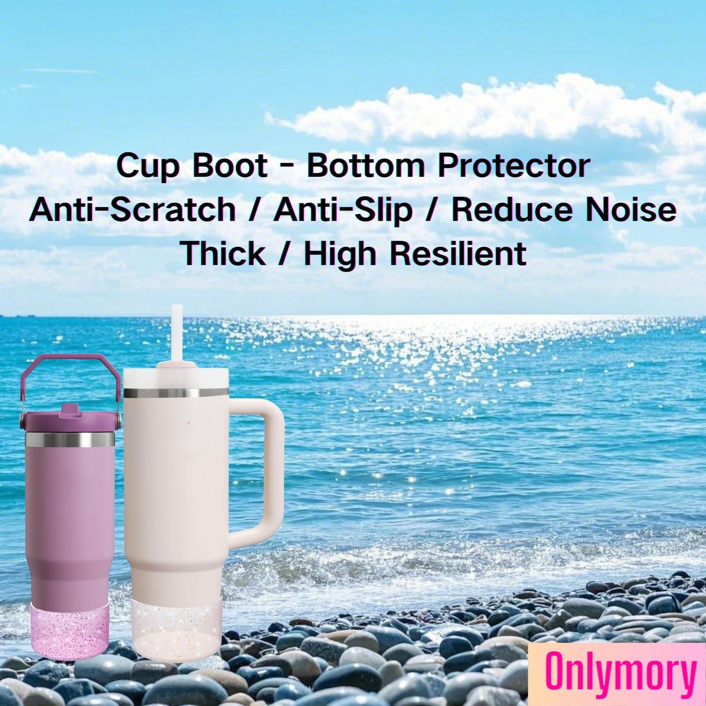 Onlymory 2Pack Glitter Silicone Boot for Stanley Cup 40 30 20 OZ, Boots Bottom Protector for Owala/HydroJug 40OZ Tumbler, Protective Sleeve for Stanley Cup Accessories Bumper