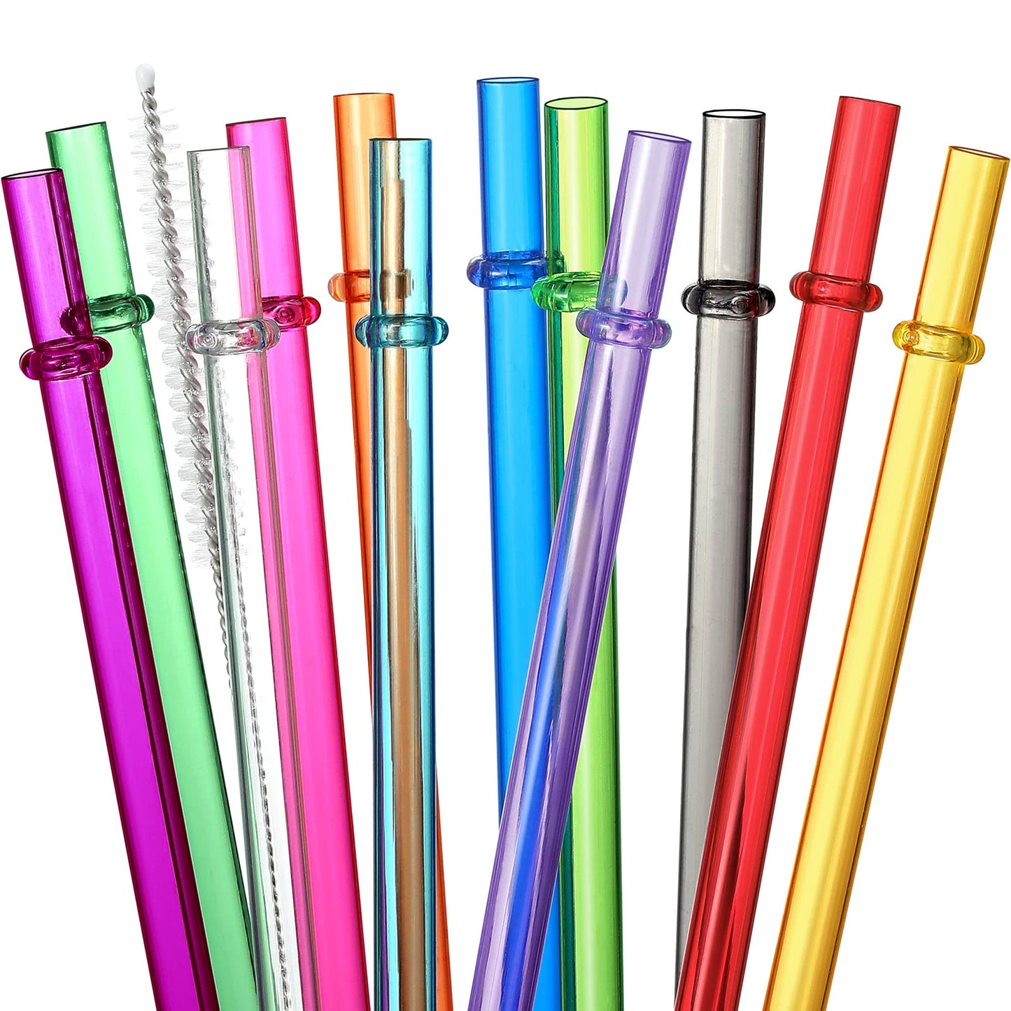 24 PCS, Reusable Straws with 4 Brushes, 10.5" Long Tritan Hard Plastic Straws, 12 Colors Translucent Replacement Drinking for 16OZ-32 OZ Tumblers, Cups, Jars, Stanley, YETI, Starbucks, BPA Free