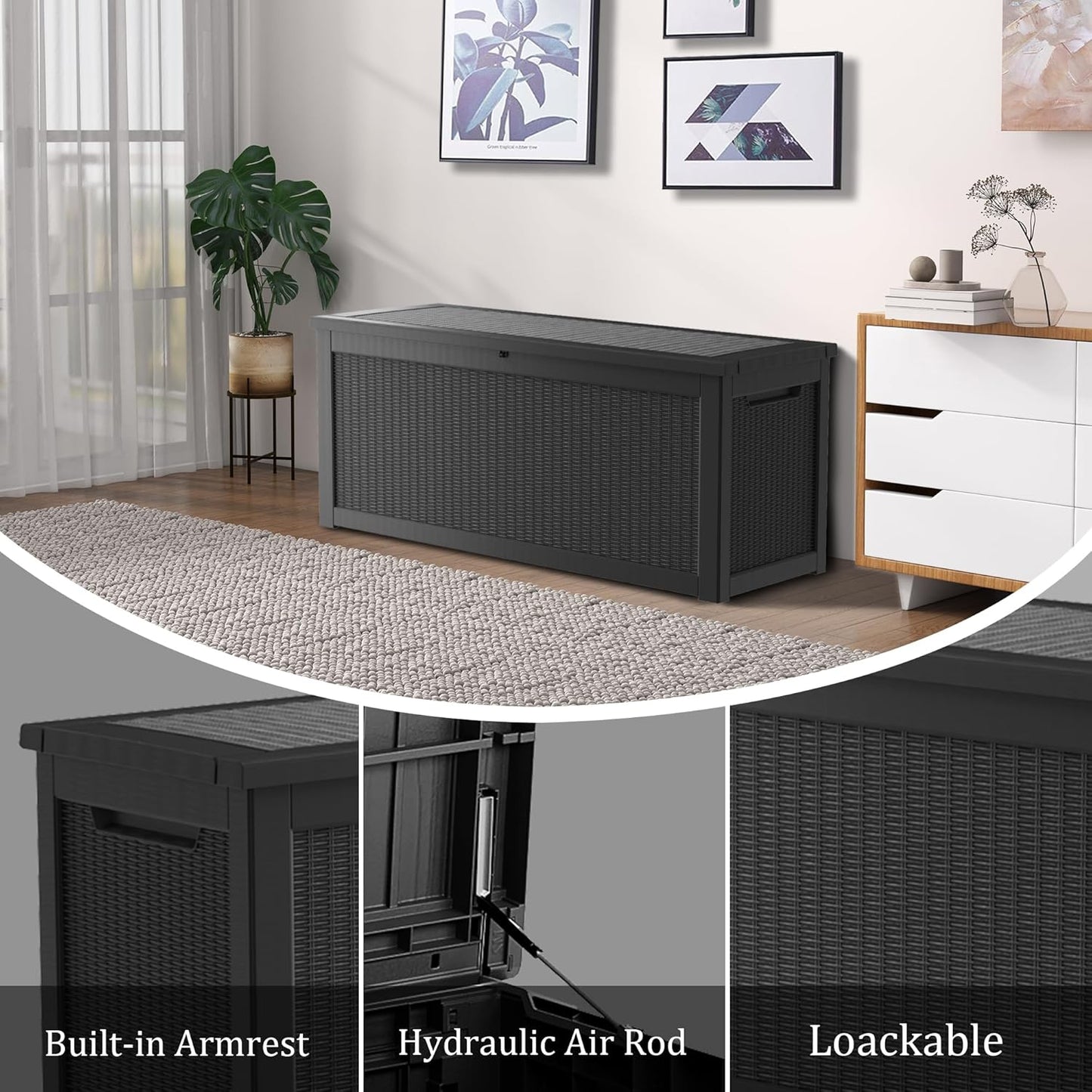 TARKARI 320 Gallon Lockable Resin Deck Box - Waterproof & UV-Resistant Outdoor Storage | Black