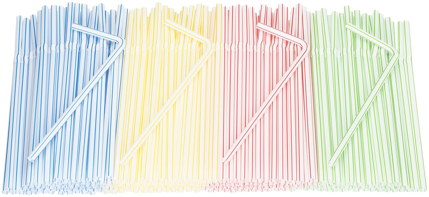 Flexible Plastic Straws Colored BPA-Free Disposable Bendy Straw 8" Long (200 Pack, Colorful)