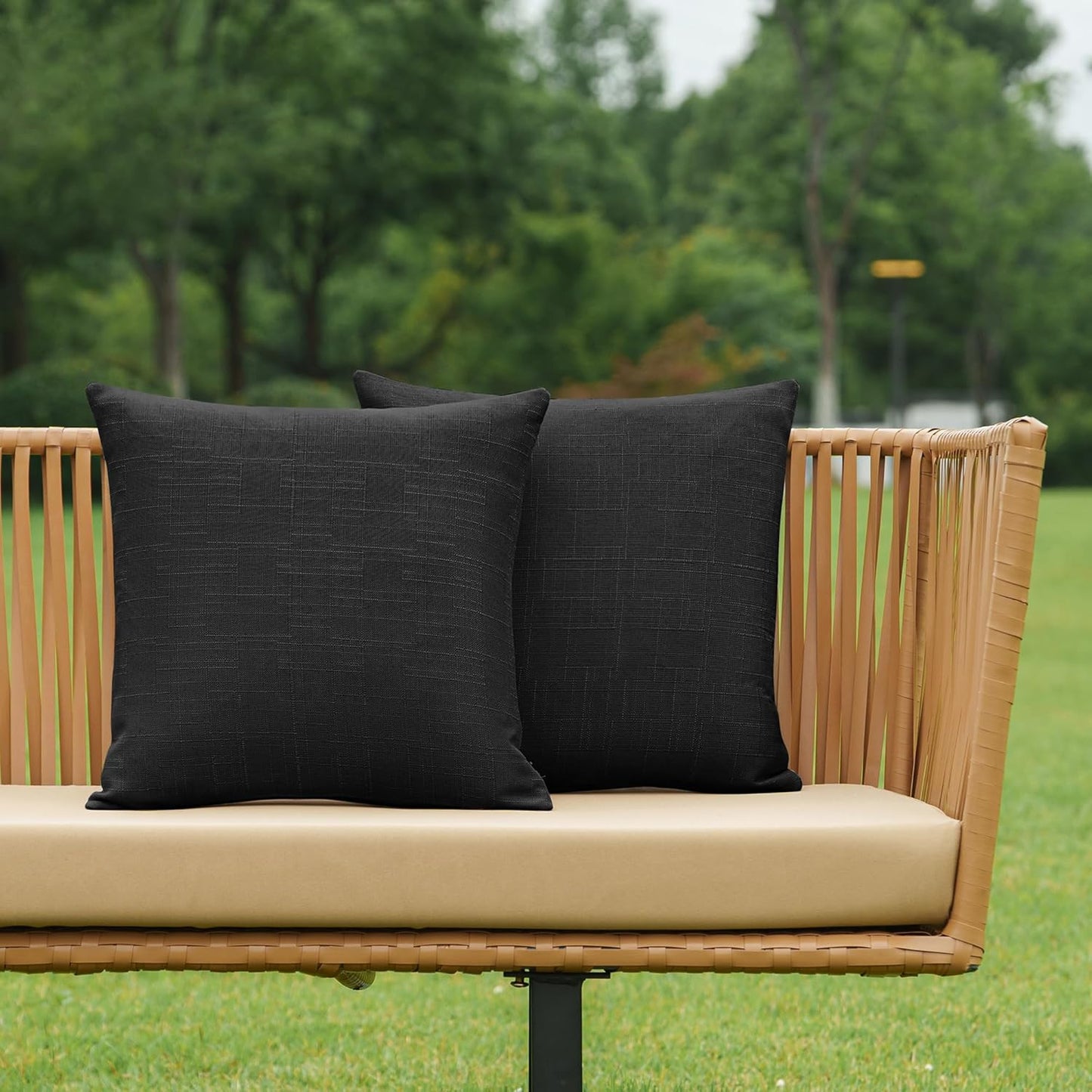 NiNi Decorative Outdoor Pillow Covers - Waterproof Linen Cushion Shams Set of 2 | 16x16 Inch Black