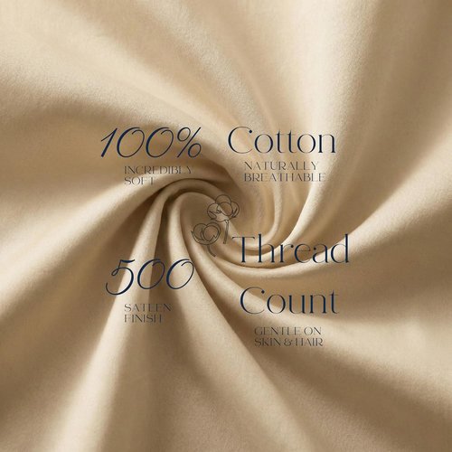 Beckham Hotel Collection Pillowcases - Queen Size Set of 2 | Cool Touch Cotton Sateen, 500TC, Silky Soft, Sand