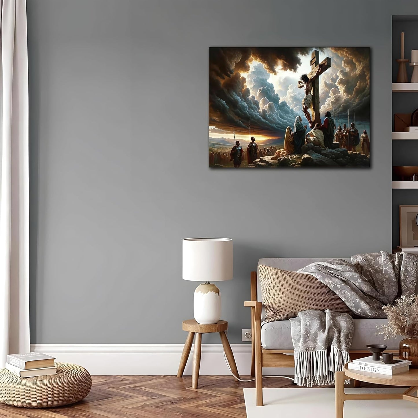Yaneiro Framed Jesus Canvas Wall Art - Inspirational Good Friday Decor | 12x16 Inch Christian Cross Print