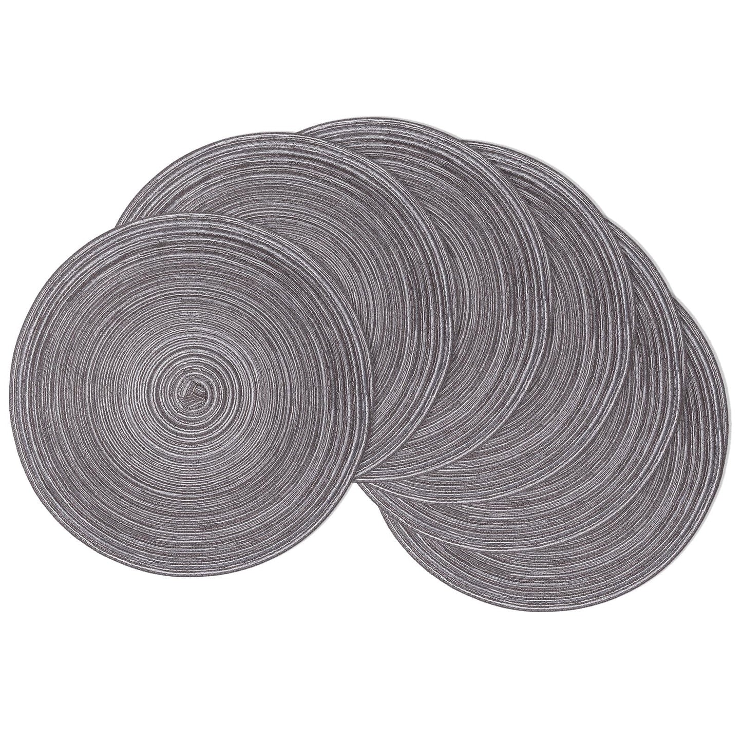 SHACOS Round Braided Placemats Set of 6 Round Table Mats 15 inch Cotton Washable for Holiday Party (Black Grey, 6)