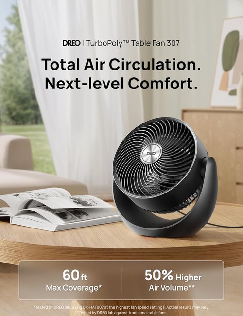 DREO 11-Inch Table Fan - Quiet Air Circulator with 60ft Strong Airflow & 120° Adjustable Tilt