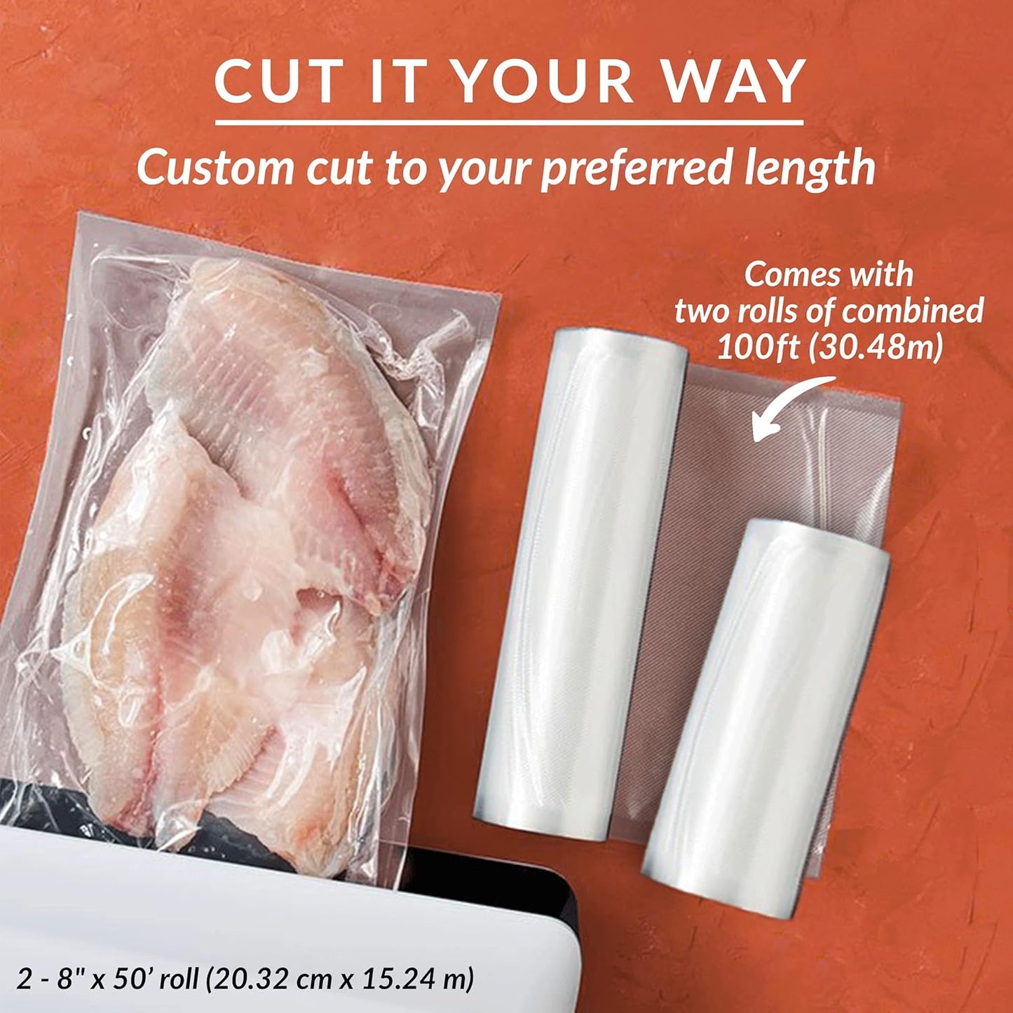 Lock Vacuum Sealer Bags - BPA-Free 8x50 Inch Rolls for Food Preservation & Sous Vide | Set of 2