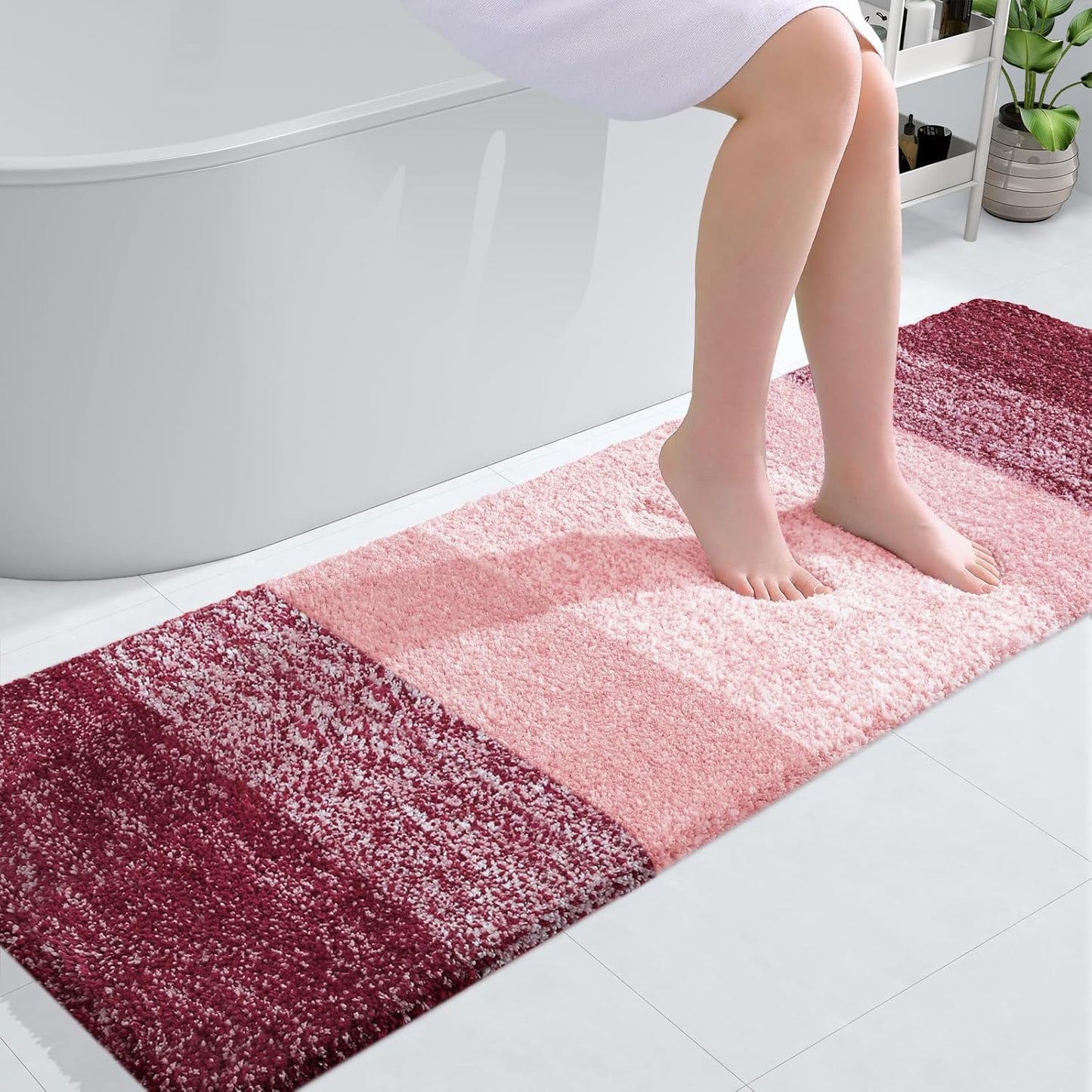 OLANLY Bathroom Runner Rug - Extra Soft, Absorbent Microfiber Mat | 59x20, Quick Dry, Rubber Backing, Red