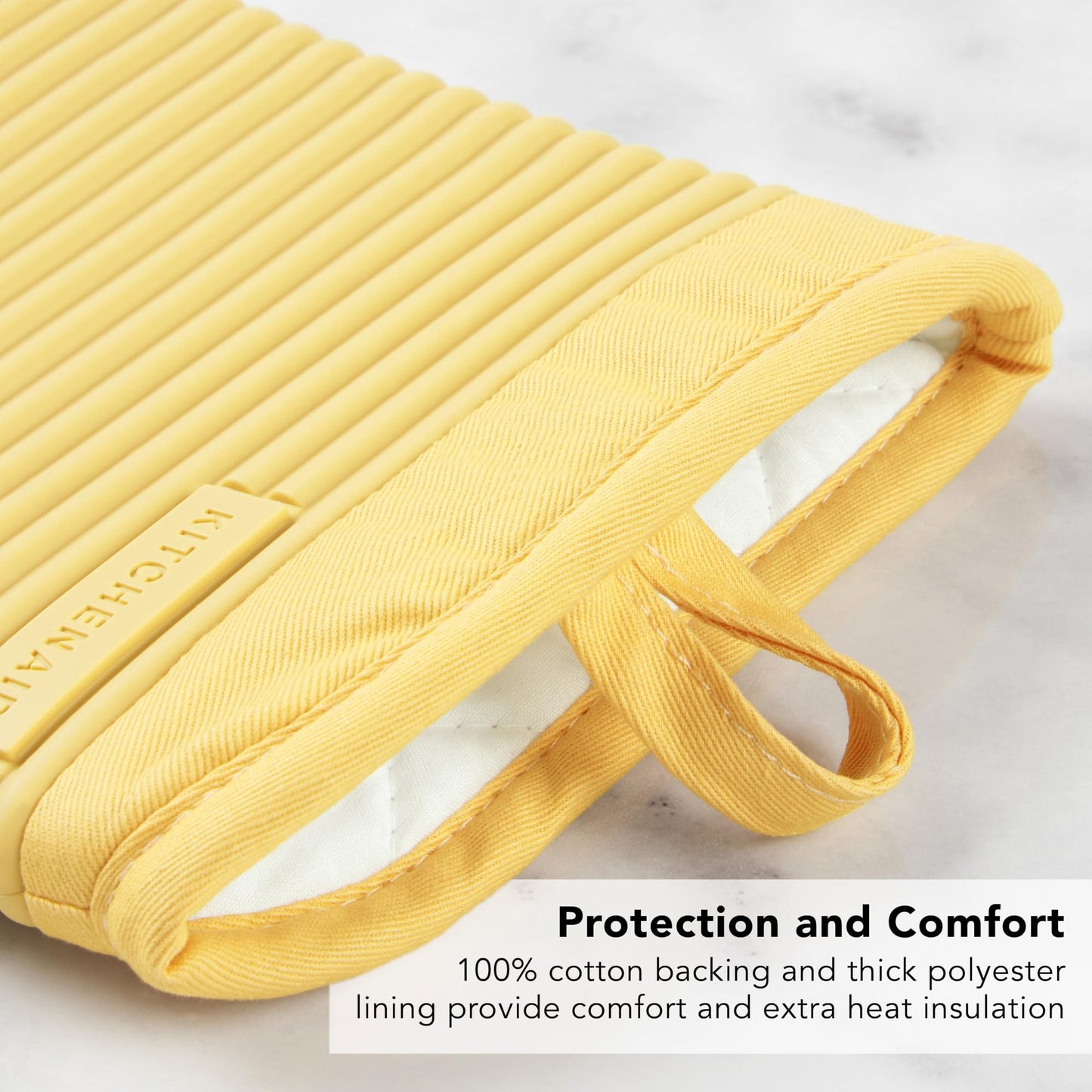 KITCHENAID Ribbed Soft Silicone Oven Mitt 2-Pack Set, 7.5"x13", Butter Yellow