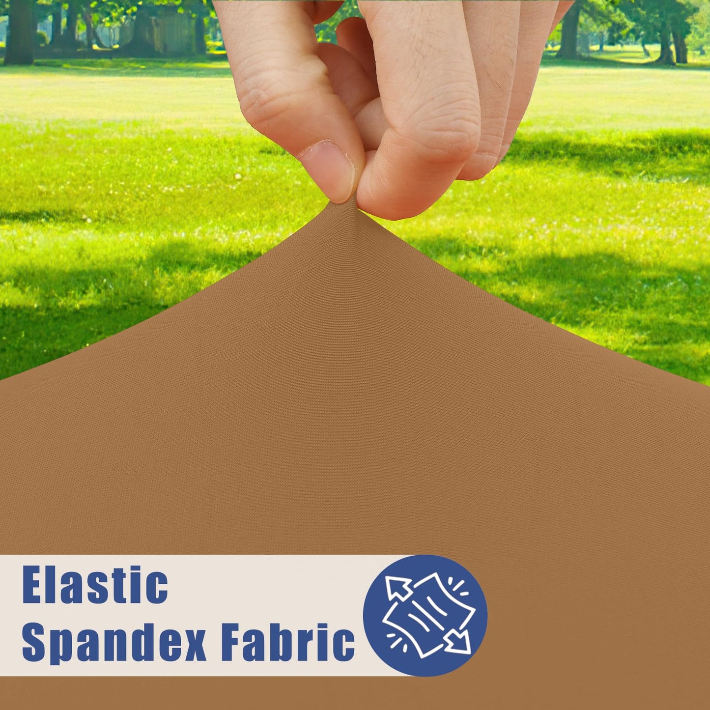 Moosfor Round Spandex Tablecloth, Elastic Fitted Waterproof Tablecloths for 25"-30" Tables, Stretch Washable Picnic Table Cover for Camping, Dining, Indoor and Outdoor,Brown