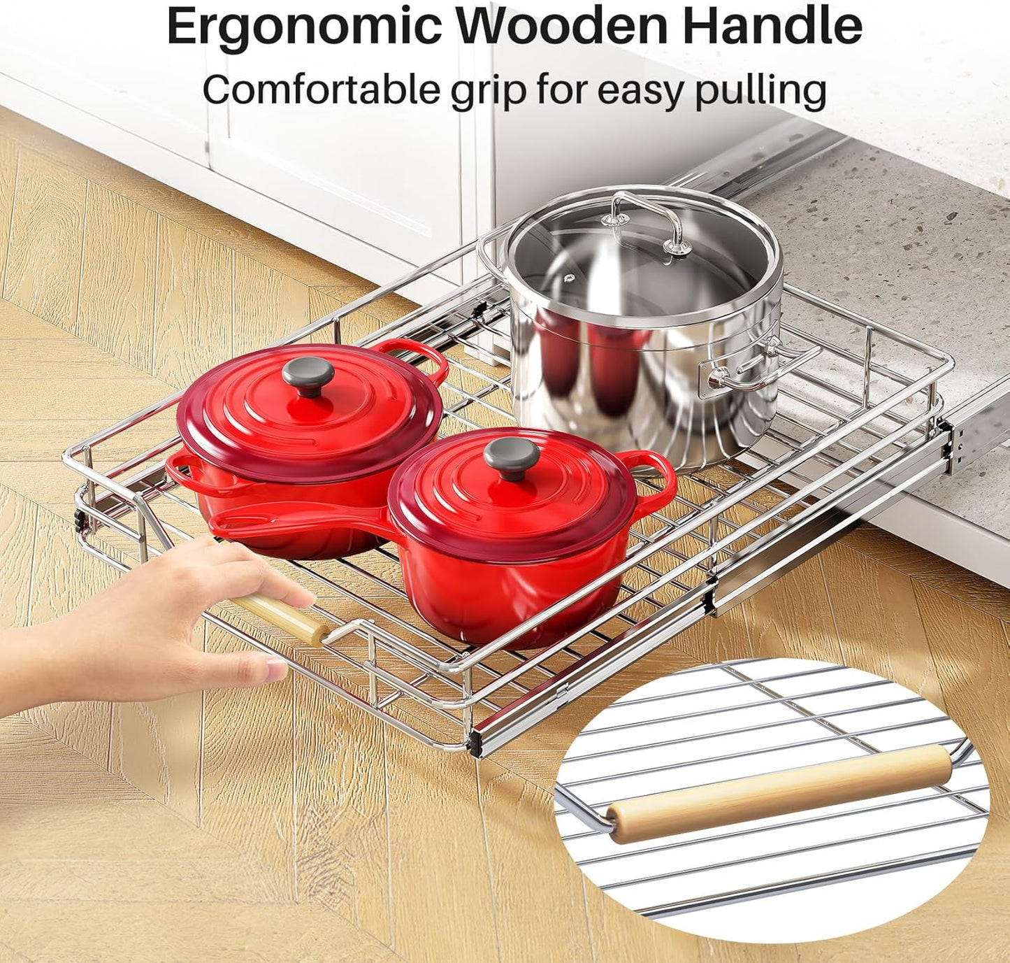 Pull Out Cabinet Organizer - Heavy Duty Sliding Shelves for Pots and Pans | 18"W x 21"D