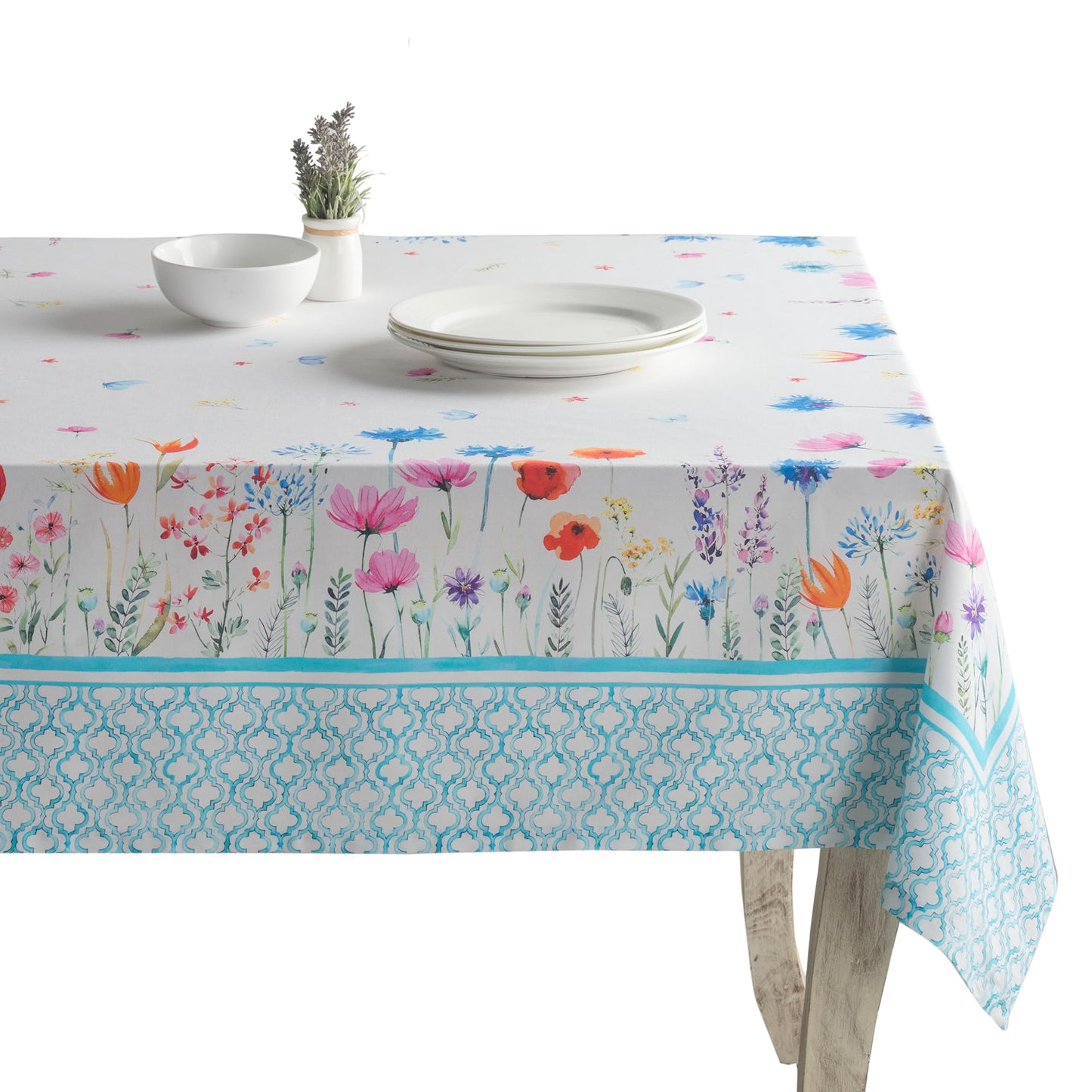 Maison d' Hermine Table Cloth Rectangle Table 100% Cotton 54 x 72 Inches Tablecloth Reusable Decorative for Dining Kitchen Room Farmhouse Home Gifts for Mothers day Spring Summer - Flower In The Field