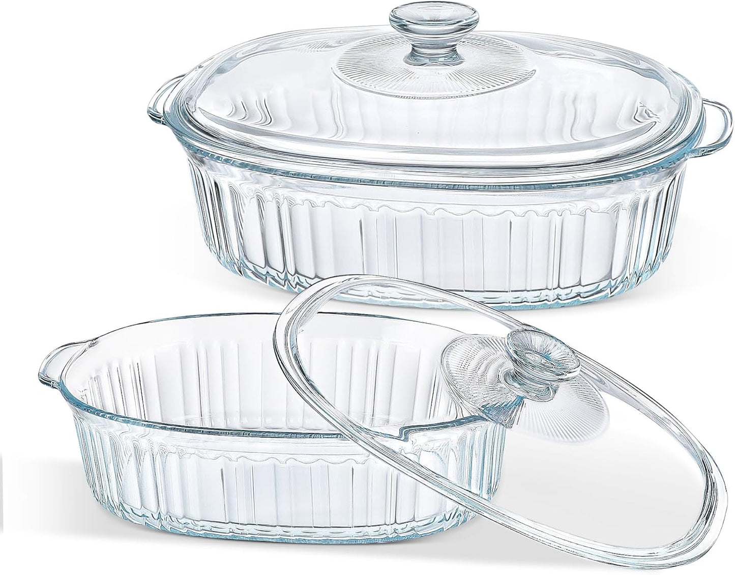 MCIRCO Glass Casserole Baking Dish Set - 4-Piece with Lids, 1.9 Qt & 3 Qt Sizes for Versatile Cooking