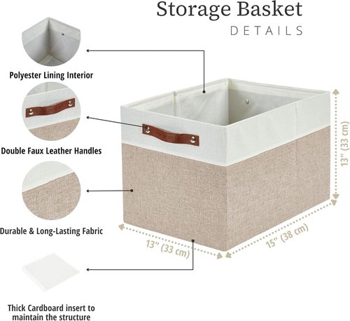 DECOMOMO Kallax Storage Cubes - 13x15x13 Organizing Bins in Beige and White | 3-Pack for Easy Shelving