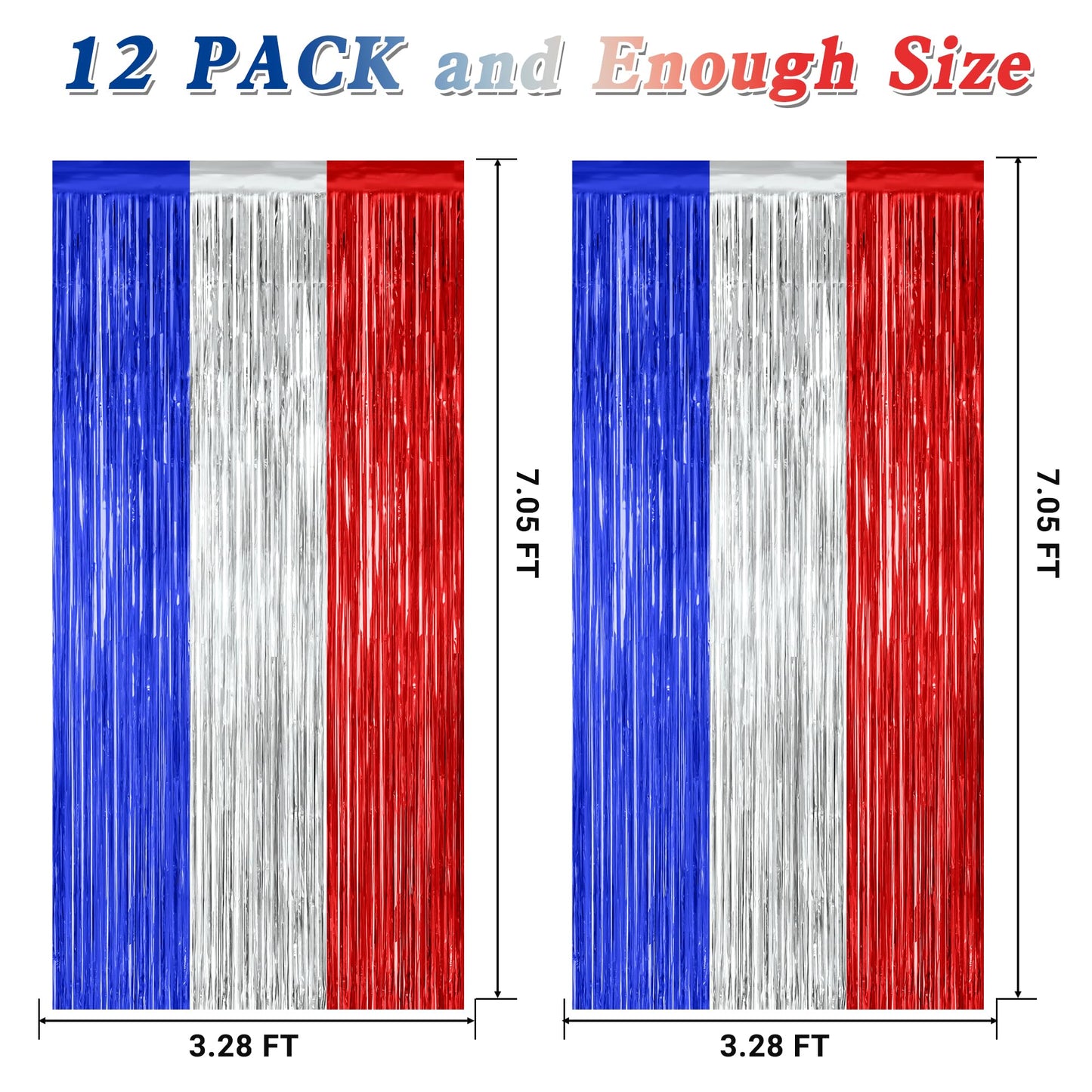 12 Pack Christmas Party Backdrop, 3.28 FT x 7.05 FT Red Silver Green Foil Streamer, Metallic Fringe Curtains Tinsel Streamer, Hanging Christmas Decorations Picture Props Door Decor
