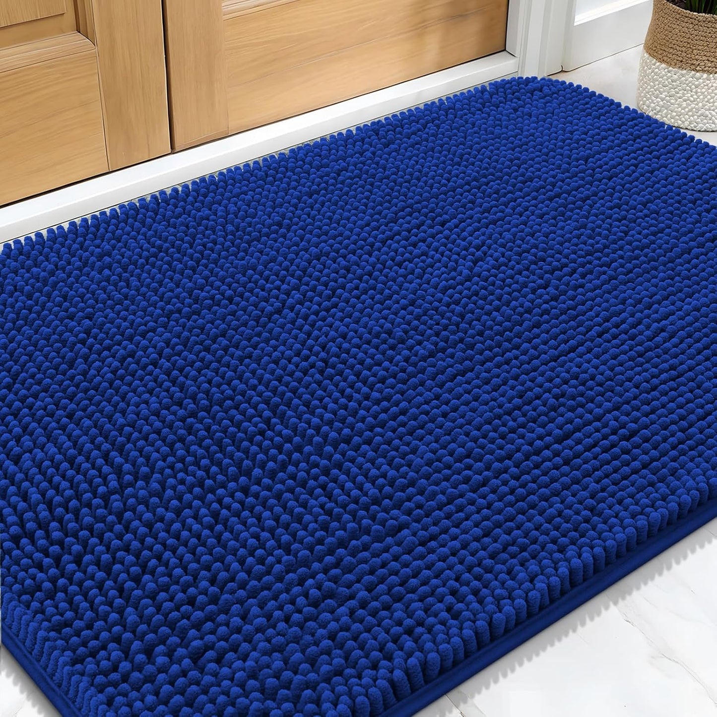 OLANLY Dog Door Mat - Absorbent Non-Slip Washable Chenille Mat for Muddy Paws | 32x20 Royal Blue