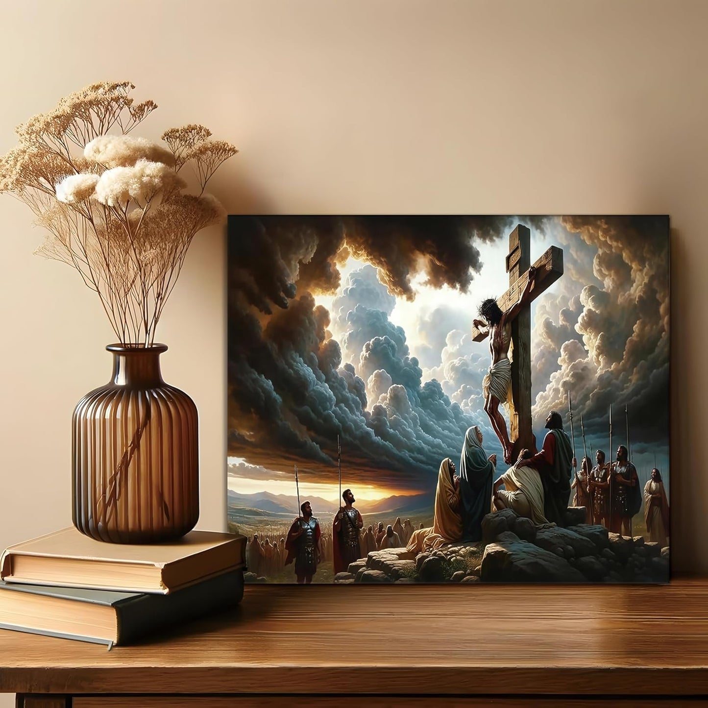 Yaneiro Framed Jesus Canvas Wall Art - Inspirational Good Friday Decor | 12x16 Inch Christian Cross Print