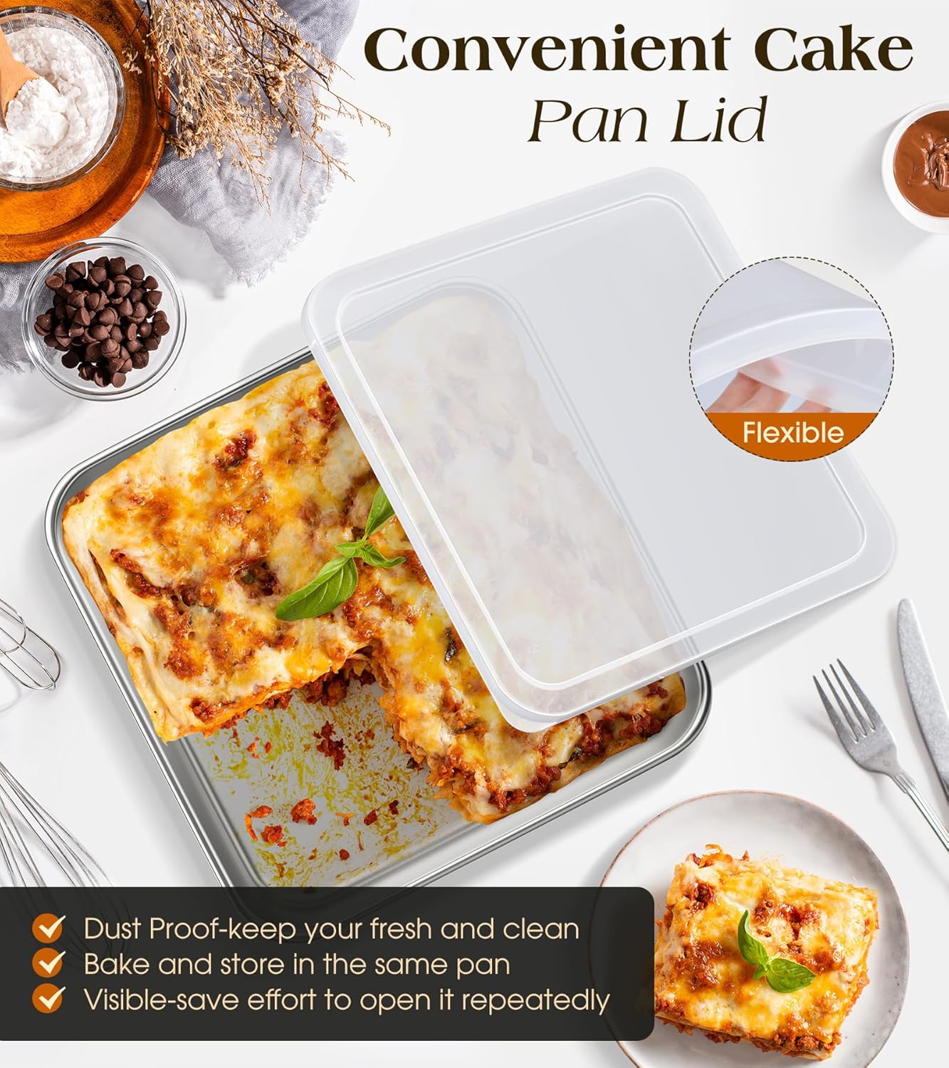 Regine Switzerland 8 x 8-Inch Stainless Steel Baking Pan - Heavy-Duty, Non-Toxic & Dishwasher Safe Bakeware for Cakes, Brownies & Casseroles
