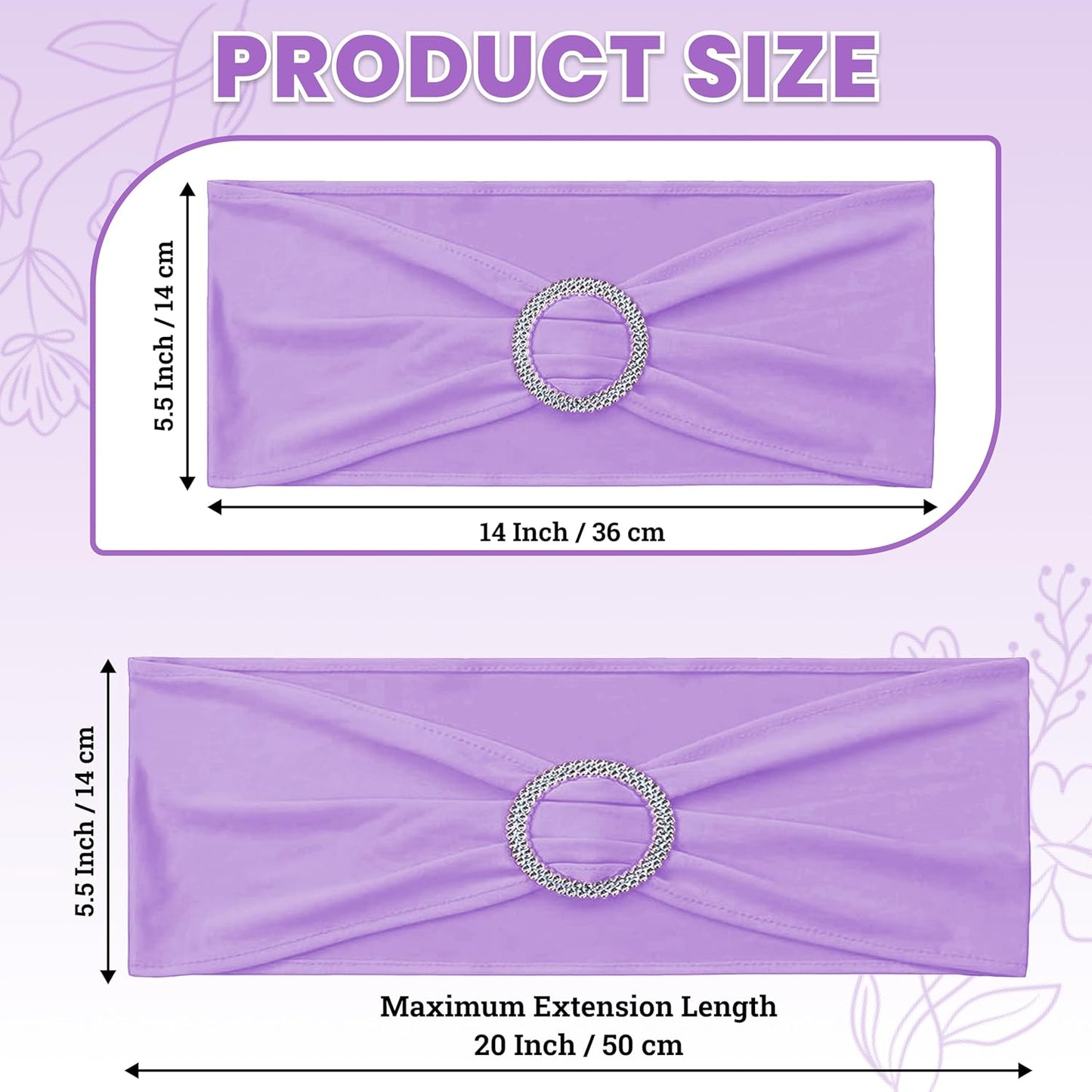 MDS Spandex Chair Sashes - Premium Stretch Covers with Buckle Slider for Weddings | Lavender, Pack of 75