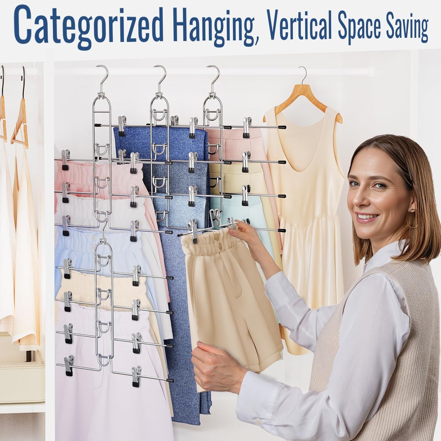 Skiennix Pants Hangers - Upgraded Detachable Space-Saving Hangers for Skirts & Trousers | Heavy-Duty Design