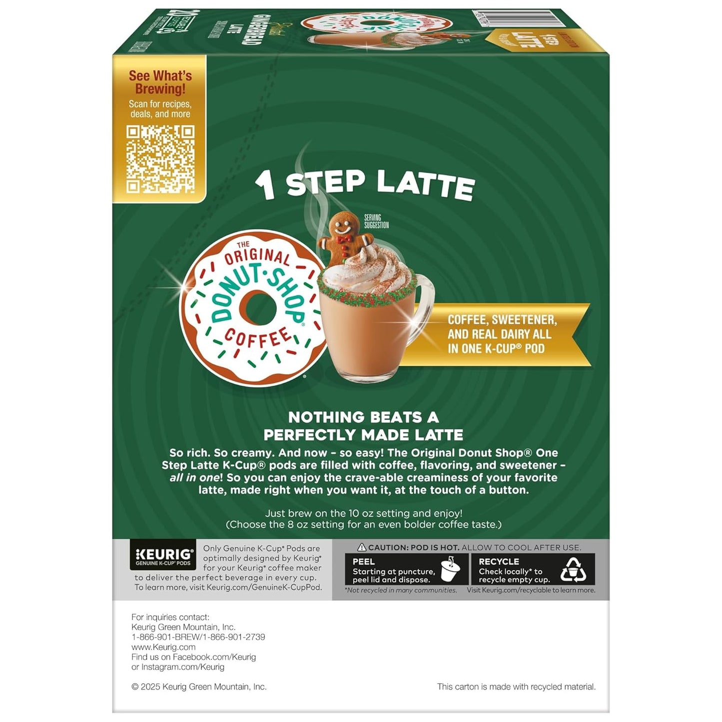 Original Donut Shop K-Cup Pods - Frosted Gingerbread Latte, 20 Count | Single Serve Coffee