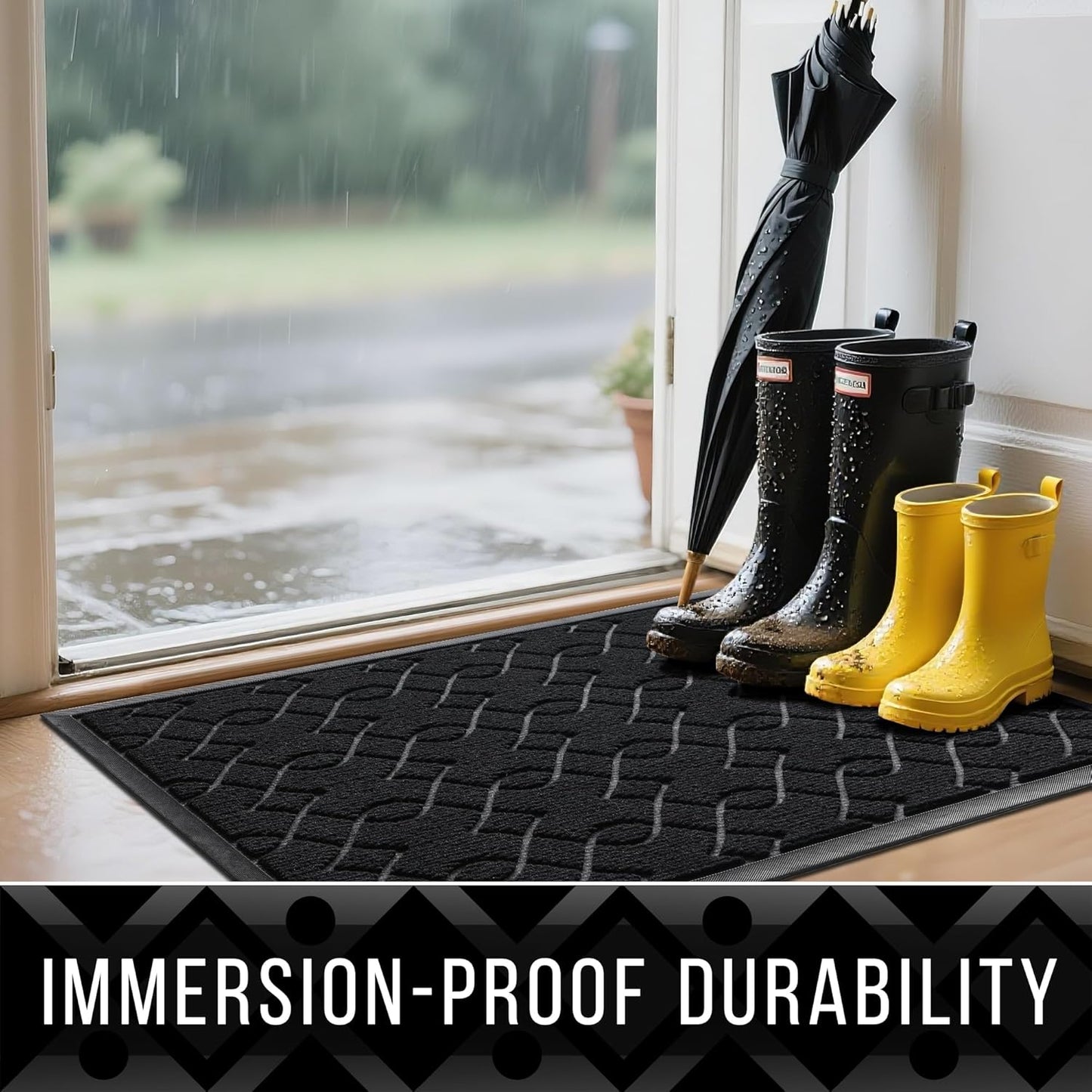Yimobra Outdoor Doormat - All-Season Waterproof, Heavy-Duty Non-Slip | 29.5x17 Inches, Black
