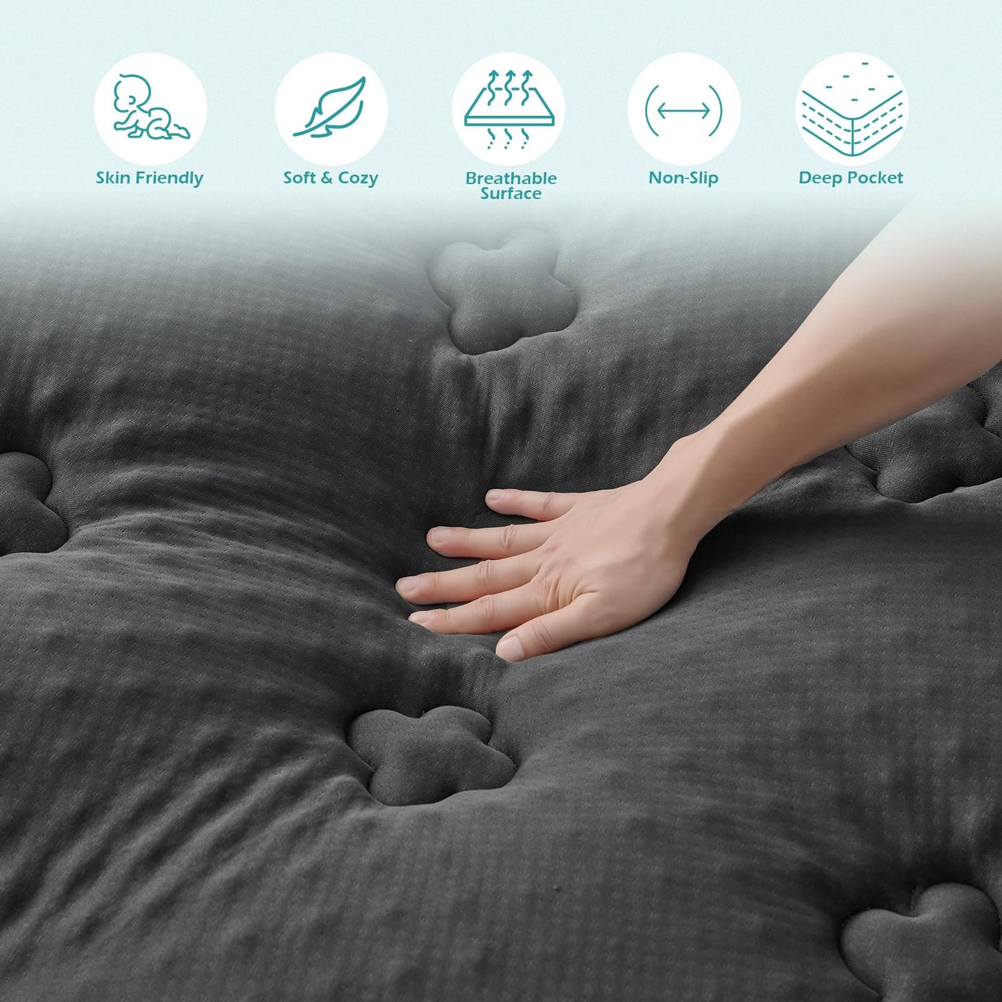 Hansleep Memory Foam Mattress Pad Full, Pillow Top Mattress Topper Full for Back Pain Relief with Egg Crate Gel Foam, Breathable Cover with Viscose Made from Bamboo, 54" x75", Charcoal Grey