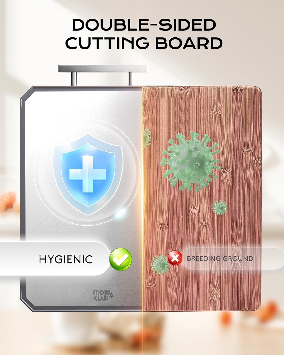 SNOWCLAD Stainless Steel Cutting Board - Double-Sided, Non-Toxic Chopping Board | Large 16" x 11" Size