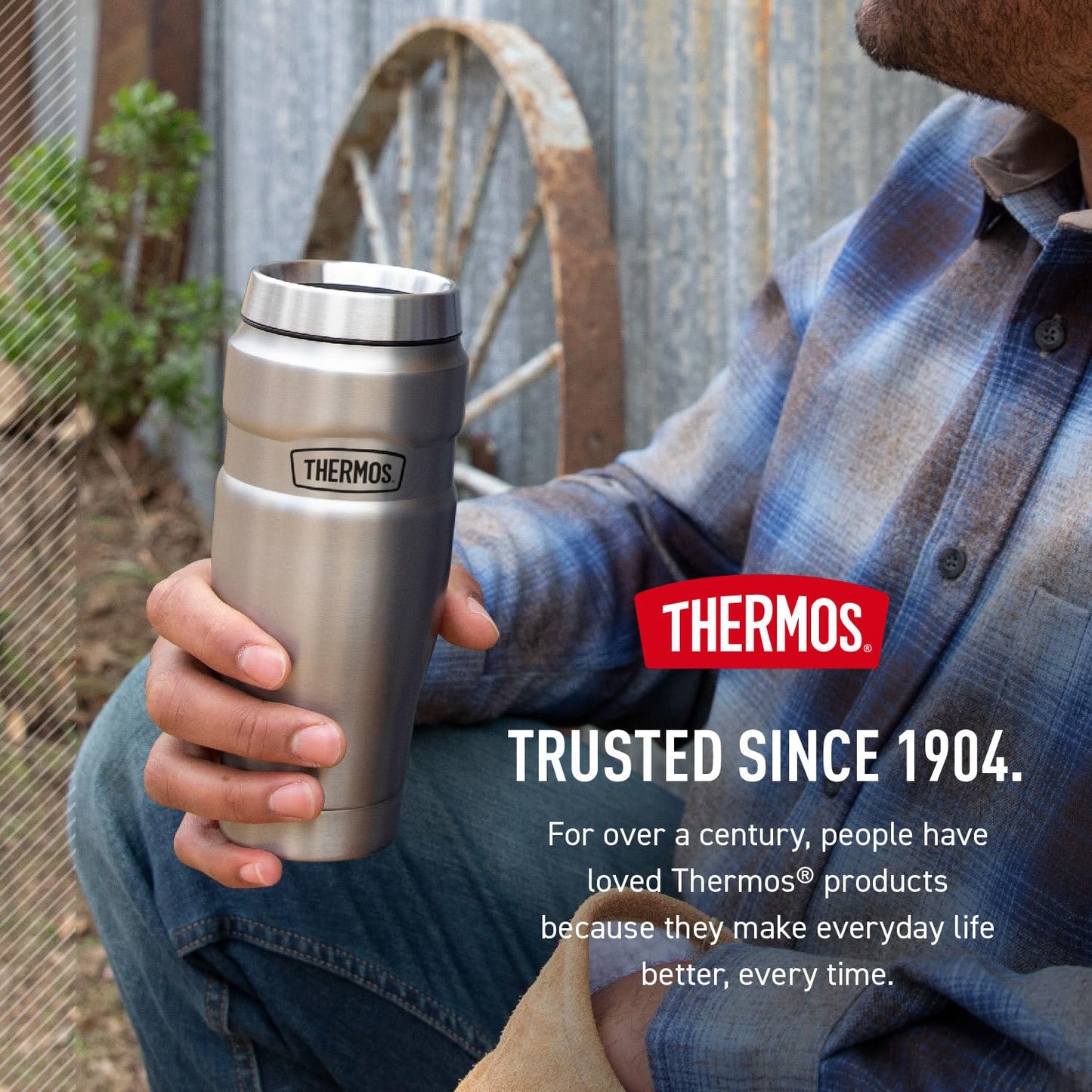 THERMOS Stainless King Vacuum-Insulated Stainless Steel Tumbler - 16oz, Army Green - Insulated Coffee Tumbler for Hot & Cold Drinks - Leak-Proof & Sweat-Proof for Commuting & Traveling