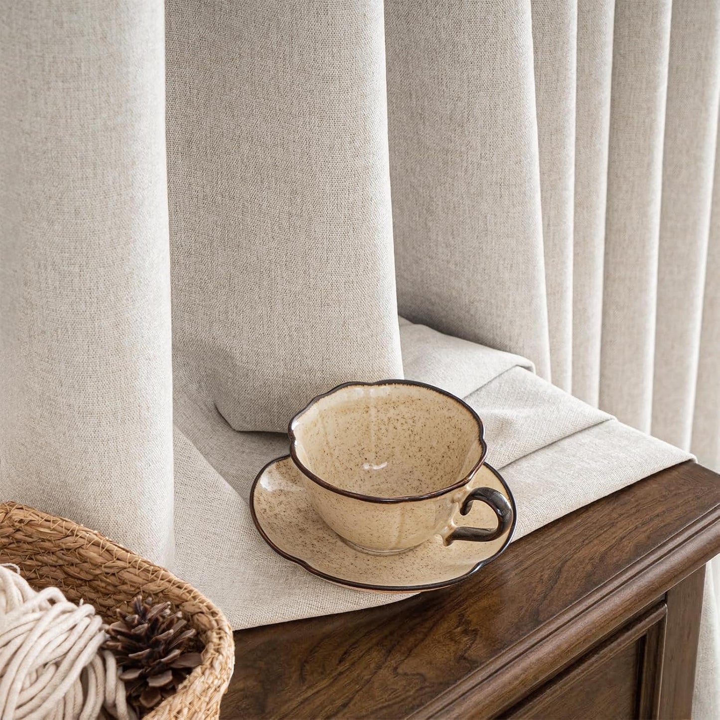 Regine Switzerland 100% Blackout Curtains - Luxury Chenille Thermal Insulated Drapes | 84" Long, Beige, 2 Panels