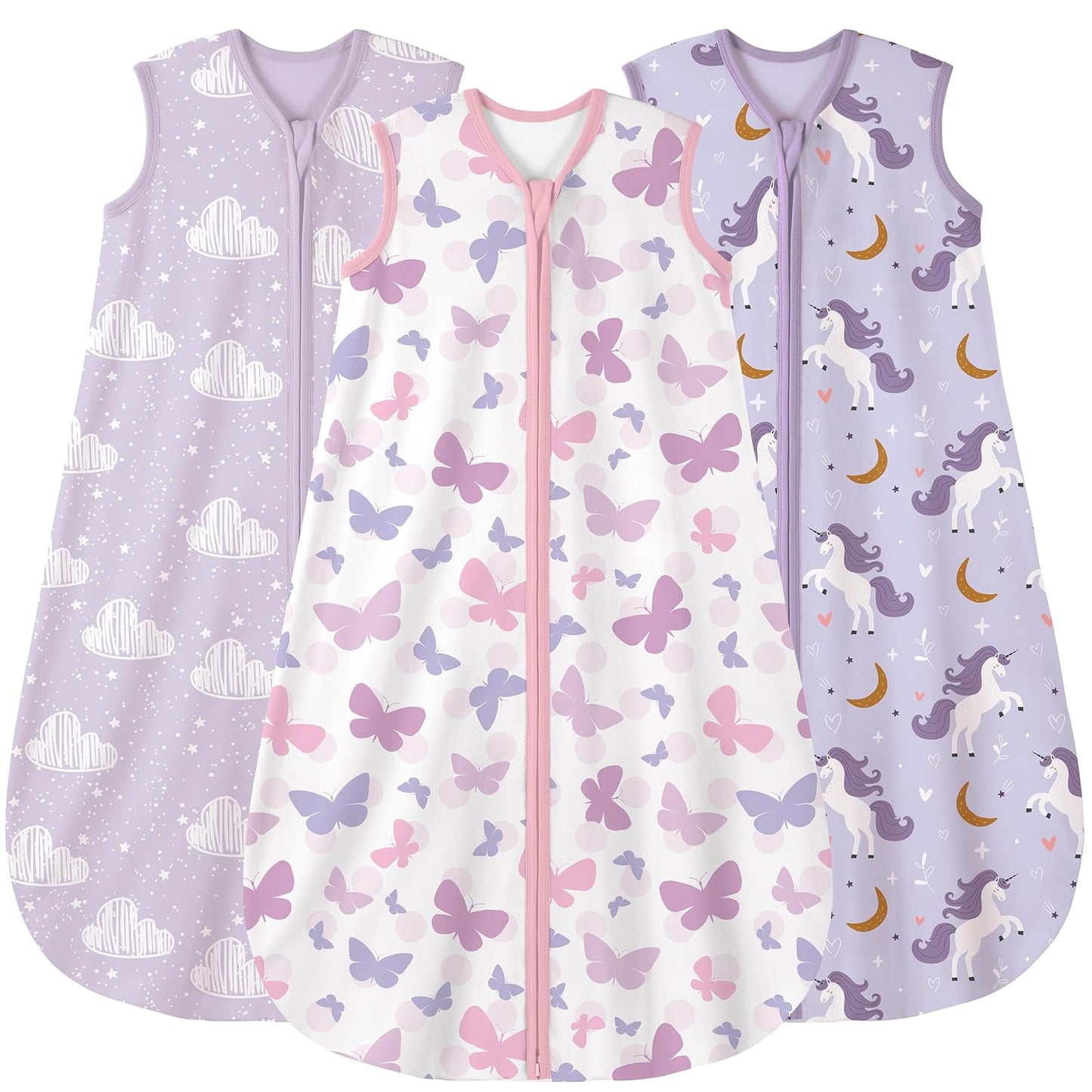 Yoofoss Baby Sleep Sack - 100% Organic Cotton Wearable Blanket | 0-6 Months, 2-Way Zipper, 3 Pack