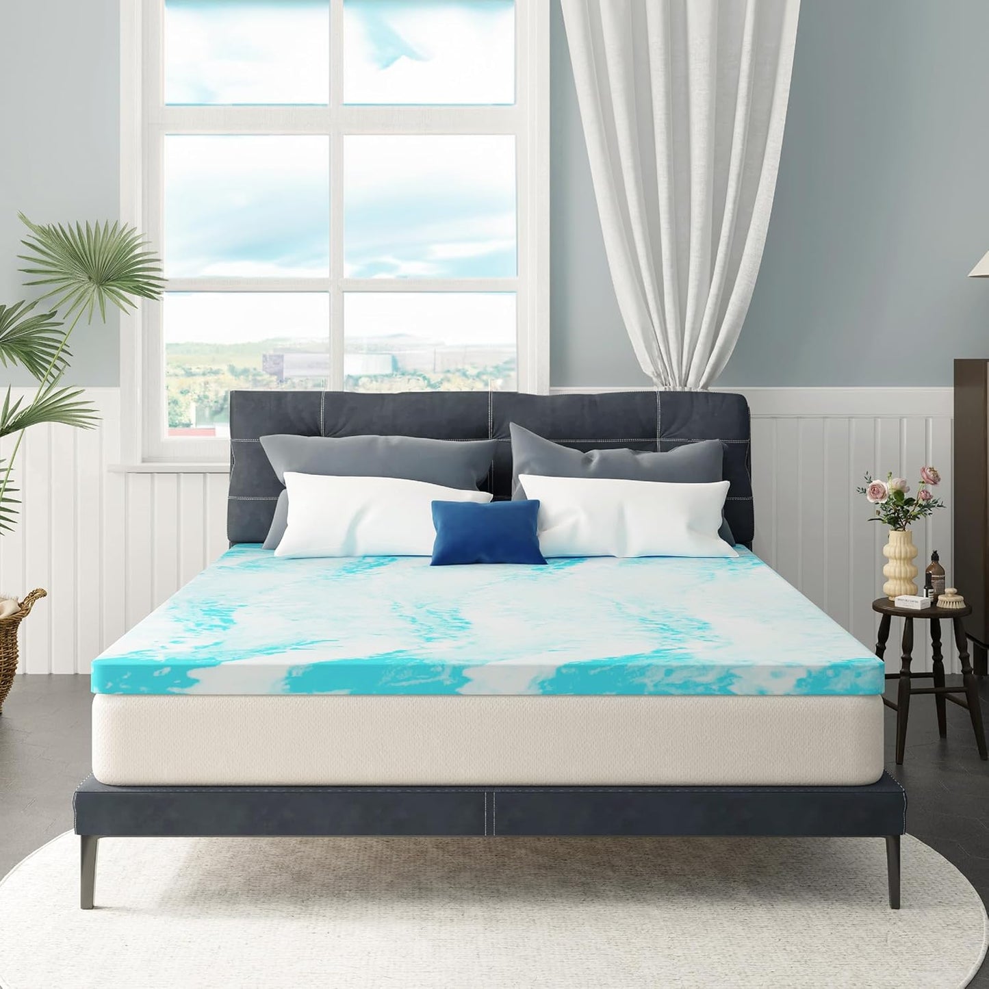 MLILY Twin Mattress Topper - 3 Inch Gel-Infused Memory Foam Cooling Pad | CertiPUR-US Certified, 38”x75”, Blue