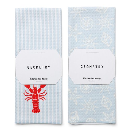 GEOMETRY Tea Towels – Spring & Summer Collection – Quick-Dry, Ultra-Absorbent, Reusable Microfiber Kitchen Towels for Drying & Cleaning - Lobster Bay - 2 Pack