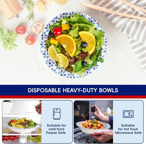 JOLLY CHEF 20 oz Heavy Duty Paper Bowls - 160 Count Soak Proof Disposable Dinnerware