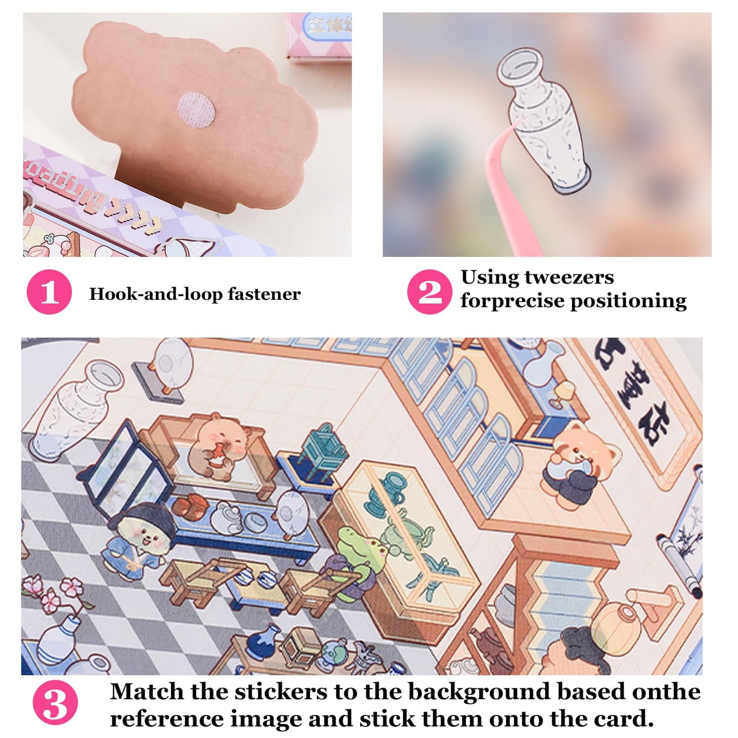 SZXYCZL Cute Miniature Scene 14 Sets DIY 3D Stickers Scene Book Multiple Scenarios, Make You Own Mini House Sticker Therapy for Teen Adult Relief Pass The Time-Cute Land