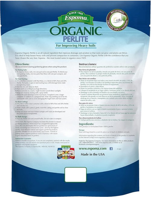 Espoma Organic Perlite - All-Natural Soil Aerator for Organic Gardening | 1 Pack