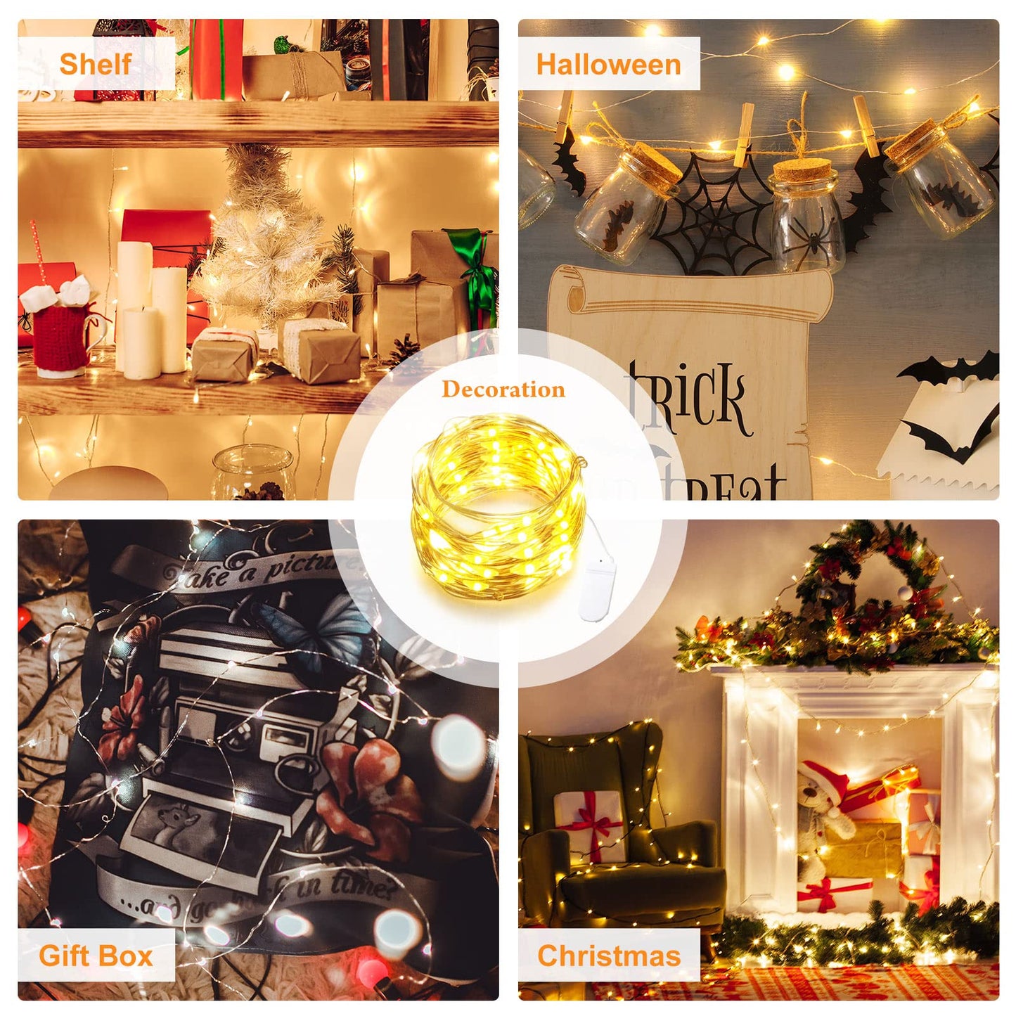 Riakrum 50 Pack 10 ft 30 LED Fairy Lights Battery Operated, Christmas Tiny String Lights Bulk Starry Light Waterproof for Mason Jars Wedding Party Christmas Centerpiece Table Decor, Warm White
