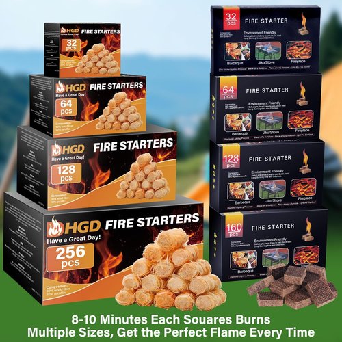 HGD Fire Starter - Mini Natural Fire Starters for Campfires & BBQ Grills | Water Resistant Sticks