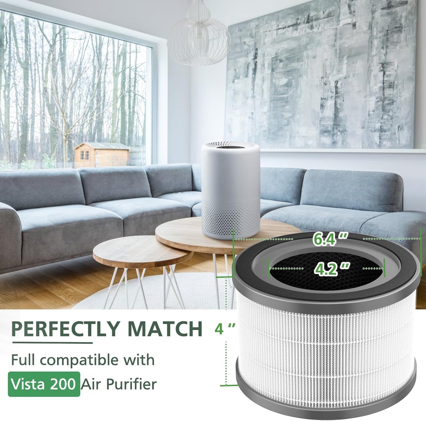 Levoit Vista 200 Replacement Filter - Multi-Layer Air Purifier Filter, 2 Pack | Fits Vista 200-RF