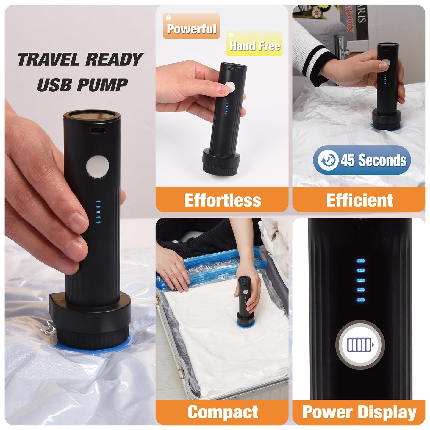 Travel Vacuum Storage Bags with Rechargeable USB Air Pump, Space Saver Vacuum Seal Bags for Luggage, Sealer Compression for Clothes, Comforters, Blankets, Bedding, 12 Combo