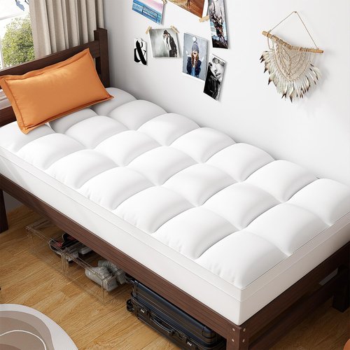 ABENE Twin Size Mattress Topper - Extra Thick Plush Bed Pad for Back Pain Relief | Soft White Pillowtop