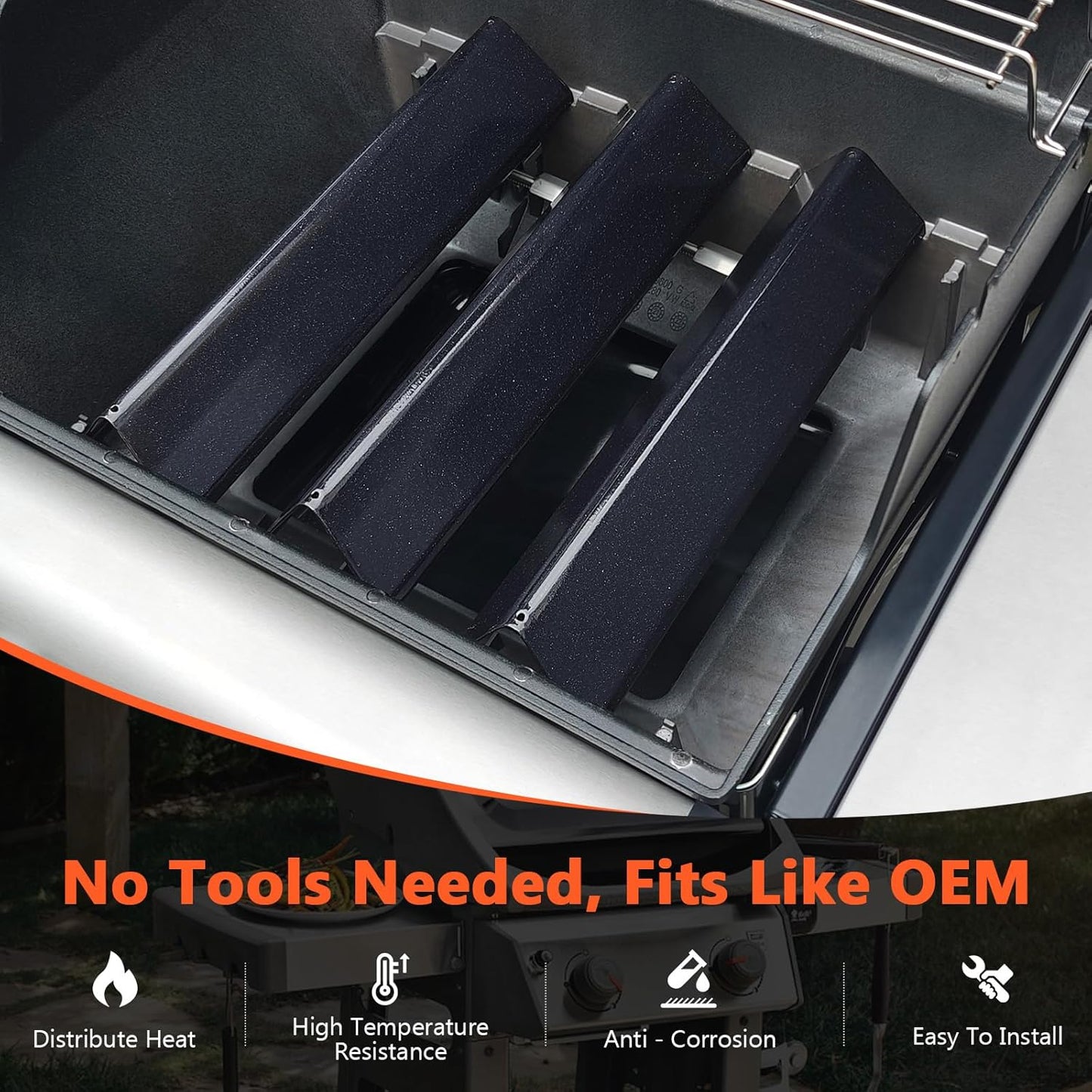 QuliMetal 7635 Flavorizer Bars - Durable 16GA Porcelain Steel for Weber Spirit E210, E220, S210, S215