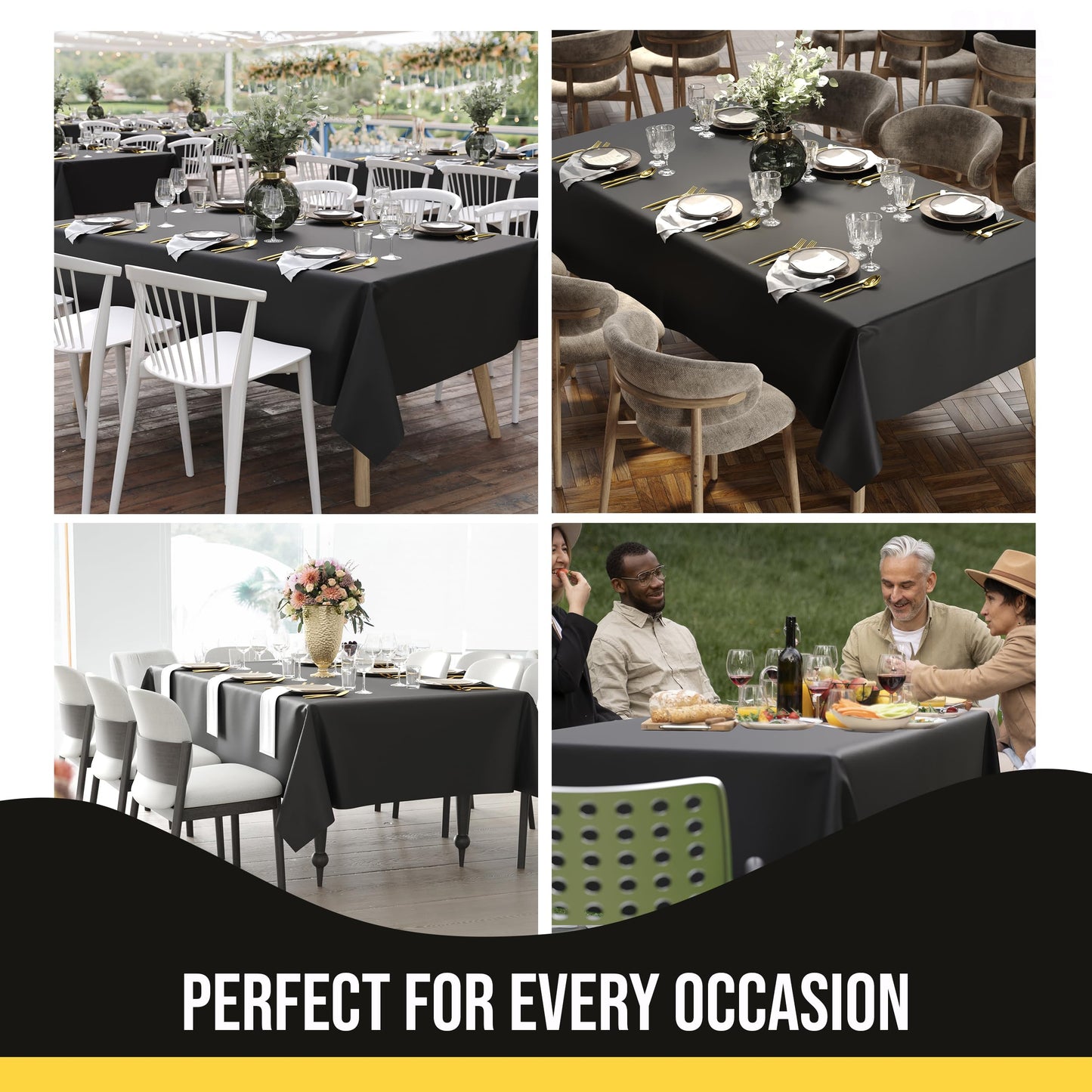 Party Solids 12-Pack Black Plastic Disposable Tablecloth – Size: 60 × 84 Inches – Rectangle Table Cover for Parties, Picnics & Formal Events