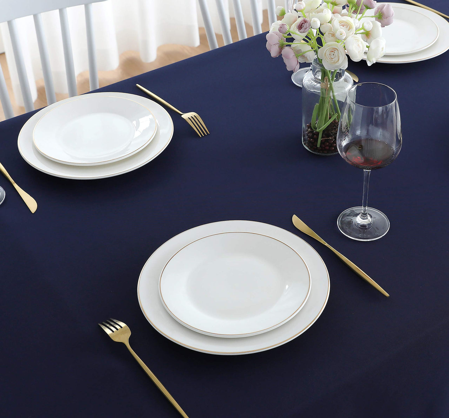 Navy Blue Rectangle Tablecloth Heavy Duty Wrinkle Free Polyester Table Cloths Waterproof, Washable, Spillproof and Oilproof Table Cover for Party, Banquet, Indoor & Outdoor-Square/Oblong 60 x 60 inch