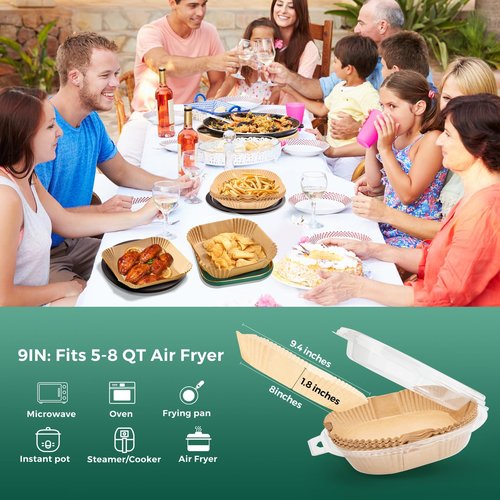 Air Fryer Paper Liners, 50 PCS Air Fryer Liners Disposable, 8" Square Baking Liner for 5-8 qt Airfryer Basket, Non-stick and Oil Proof Parchment Paper for Oven, Pans & Baking
