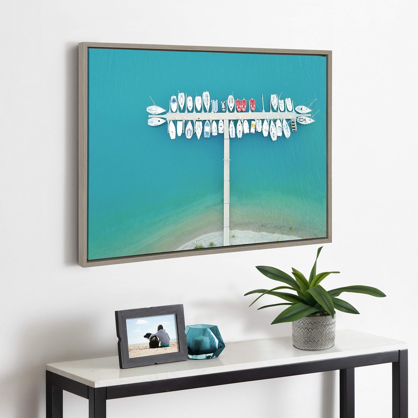 Kate and Laurel Sylvie Gorges du Verdon 2 Framed Canvas Wall Art by Rachel Dowd, 23x33 Gray, Coastal Aerial Beach Photography for Wall