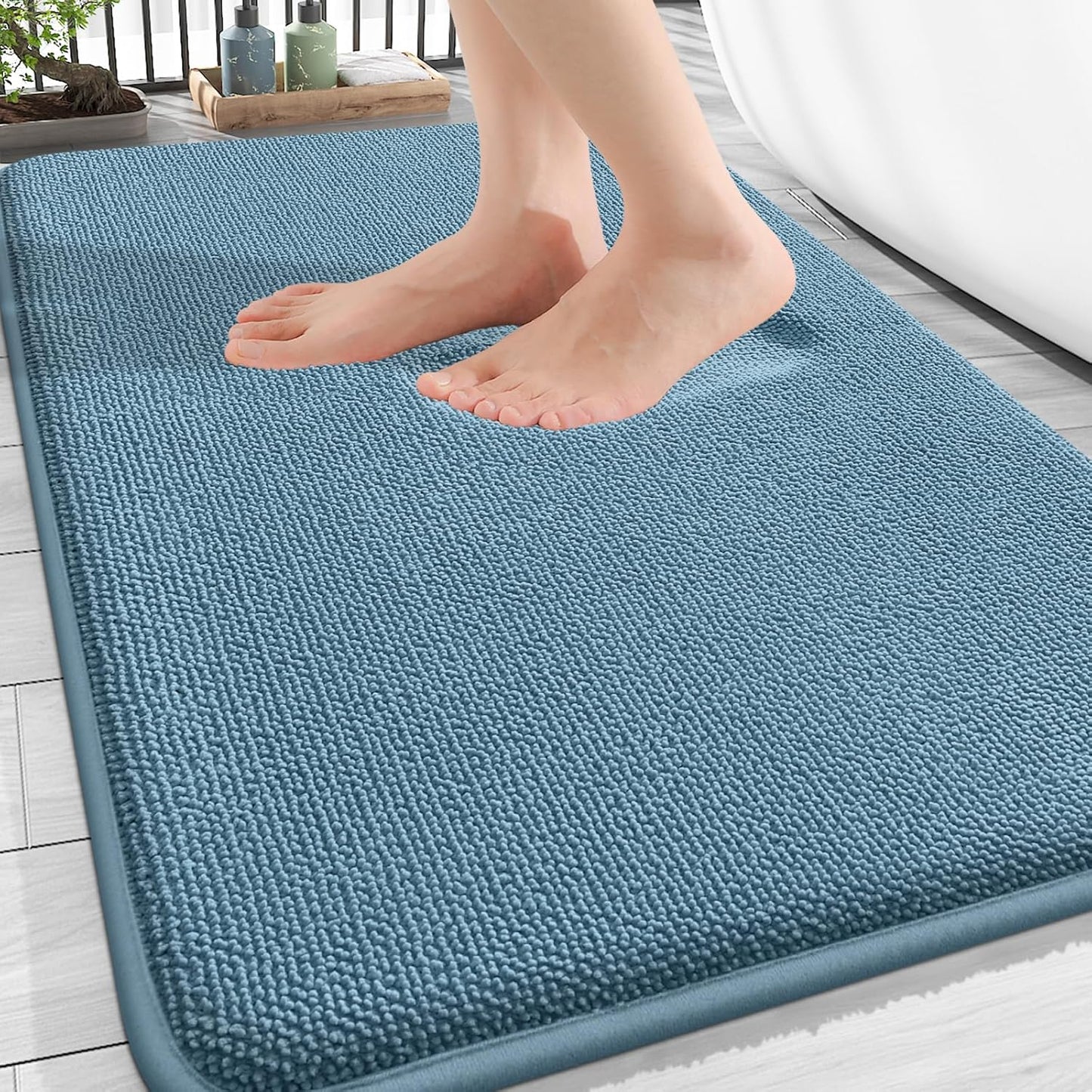 OLANLY Thick Memory Foam Bath Mat Rug - Extra Soft & Absorbent | Non-Slip, Quick Dry, 30x20, Airy Blue