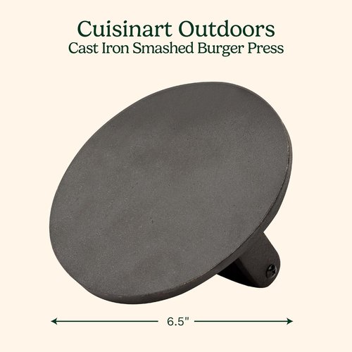 Cuisinart 6.5" Cast Iron Burger Press - Round Flat Edge Tool for Crispy Smash Burgers | Perfect for BBQs & Griddles