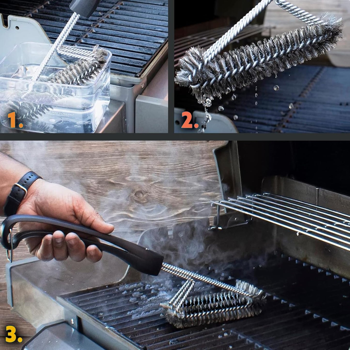 Kona 360 Clean Grill Brush - Powerful BBQ Cleaner with Safe Bristle Design | 18-Inch Long Handle for Easy Cleaning